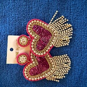 Beaded Pink Heart Fringe Earrings - Anne Marie